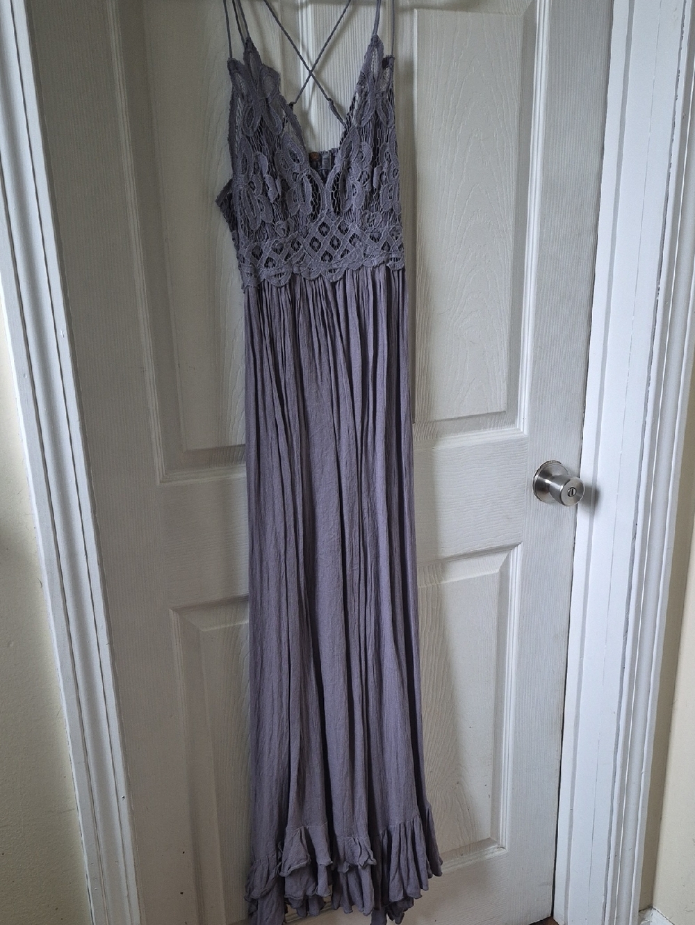Free People Lavender Gray Crochet Bodice Maxi